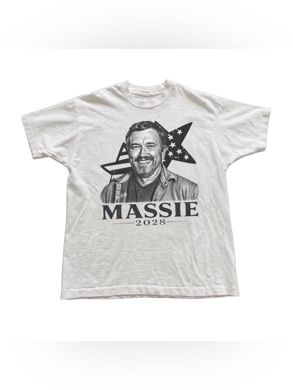 White Short Sleeve Graphic Tee with Black Print